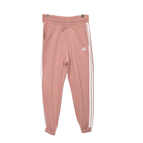 Adidas NEW Women Warm Clay Pink 3 Stripe Jogger Pants Size L fleece athleisure - Picture 1 of 7